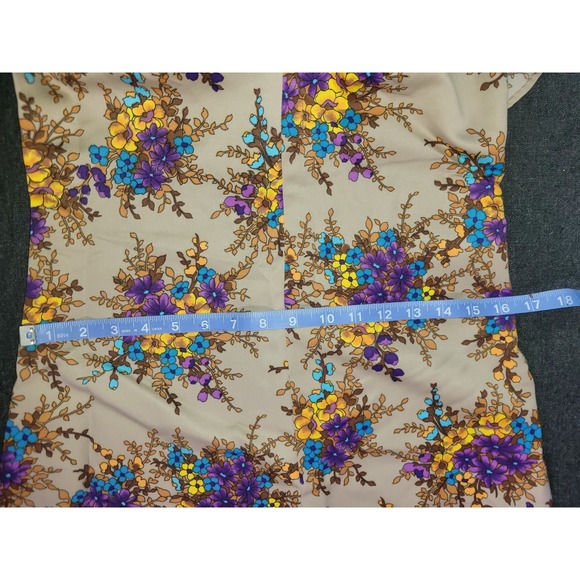 Vintage 60s 70s Handmade Maxi Dress Beige Floral Ruffles Purple‎ Yellow S - Picture 10 of 13